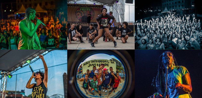 Apresentações de edições anteriores do Festival Periferia Preta, com artistas e apresentações culturais.