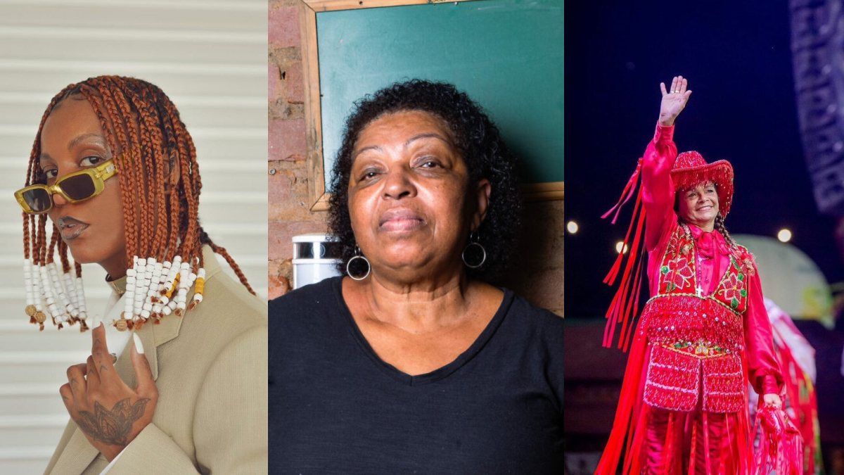 Montagem com fotos de três mulheres. Especial Elas fazem festa