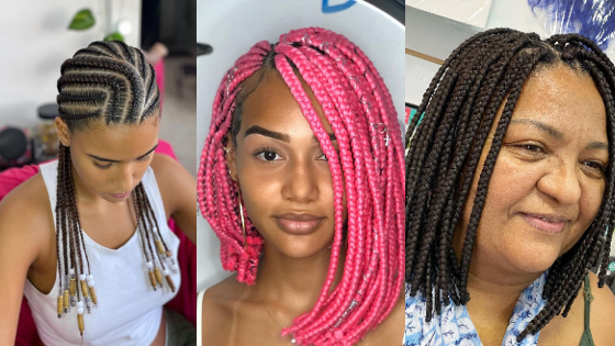 colagem de três mulheres com tranças